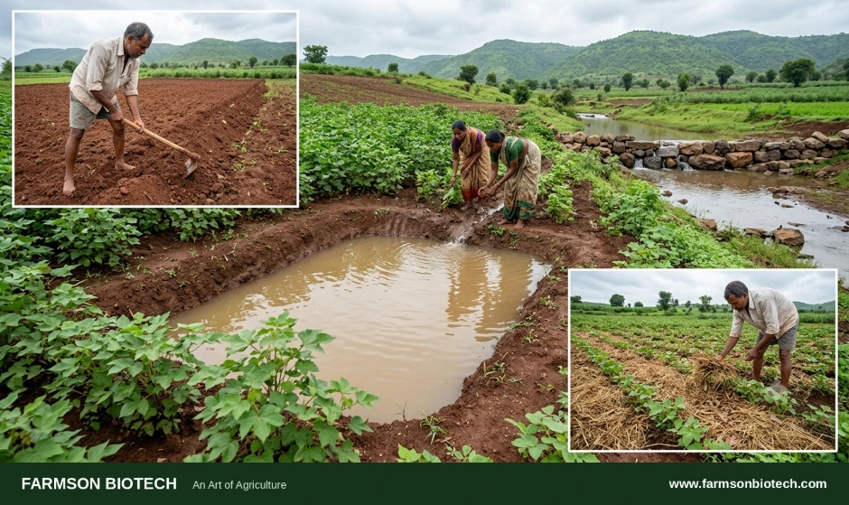 Waterlogged farm field caused by uneven and excessive rainfall